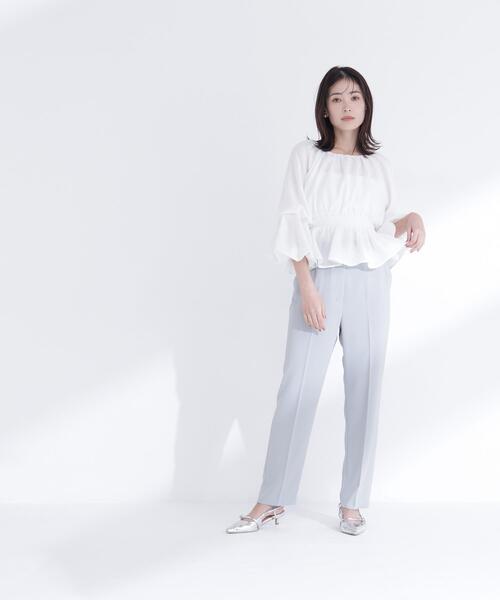 NATURAL BEAUTY BASIC(ナチュラルビューティーベーシック)の「◇メッシュギャザーペプラムブラウス(シャツ/ブラウス・レディース・ライトグリーン/ブラック/オフホワイト/ダークオレンジ・SMALL/MEDIUM)」の11枚目の写真