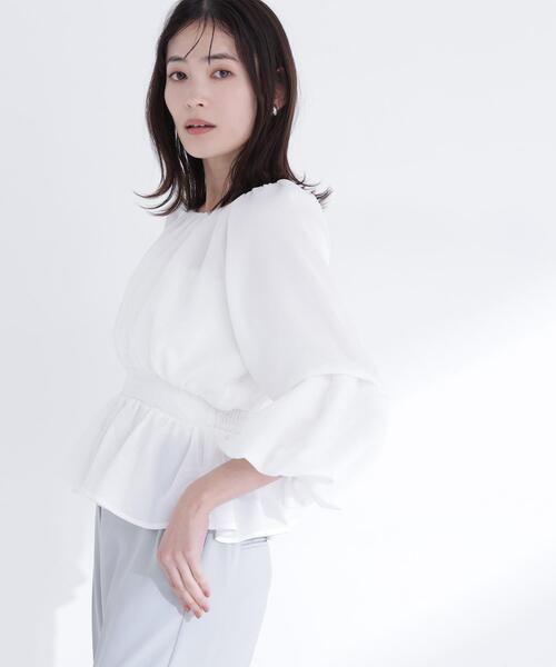 NATURAL BEAUTY BASIC(ナチュラルビューティーベーシック)の「◇メッシュギャザーペプラムブラウス(シャツ/ブラウス・レディース・ライトグリーン/ブラック/オフホワイト/ダークオレンジ・SMALL/MEDIUM)」の12枚目の写真