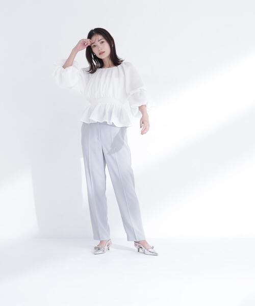 NATURAL BEAUTY BASIC(ナチュラルビューティーベーシック)の「◇メッシュギャザーペプラムブラウス(シャツ/ブラウス・レディース・ライトグリーン/ブラック/オフホワイト/ダークオレンジ・SMALL/MEDIUM)」の13枚目の写真
