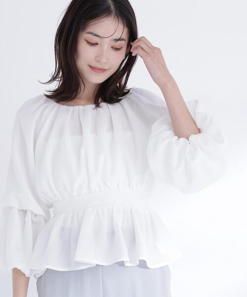 NATURAL BEAUTY BASIC(ナチュラルビューティーベーシック)の「◇メッシュギャザーペプラムブラウス(シャツ/ブラウス・レディース・ライトグリーン/ブラック/オフホワイト/ダークオレンジ・SMALL/MEDIUM)」の14枚目の写真