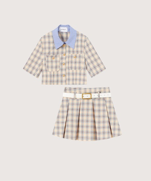 LA POMME petit(ラポミ・プチ)の「Cheerful Plaid Patchwork Set Up(セットアップ・レディース・ブルー/ピンク/グリーン・MEDIUM/SMALL)」の2枚目の写真