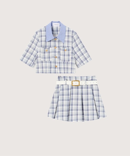 LA POMME petit(ラポミ・プチ)の「Cheerful Plaid Patchwork Set Up(セットアップ・レディース・ブルー/ピンク/グリーン・MEDIUM/SMALL)」の3枚目の写真