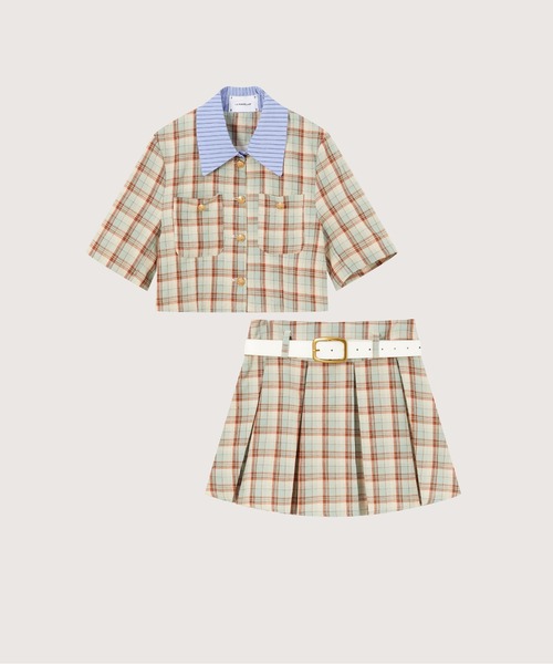 LA POMME petit(ラポミ・プチ)の「Cheerful Plaid Patchwork Set Up(セットアップ・レディース・ブルー/ピンク/グリーン・MEDIUM/SMALL)」の1枚目の写真