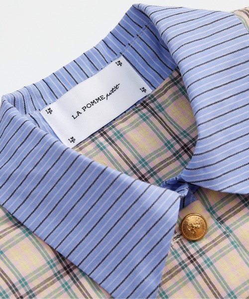 LA POMME petit(ラポミ・プチ)の「Cheerful Plaid Patchwork Set Up(セットアップ・レディース・ブルー/ピンク/グリーン・MEDIUM/SMALL)」の4枚目の写真