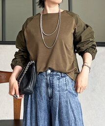袖異素材カットソー