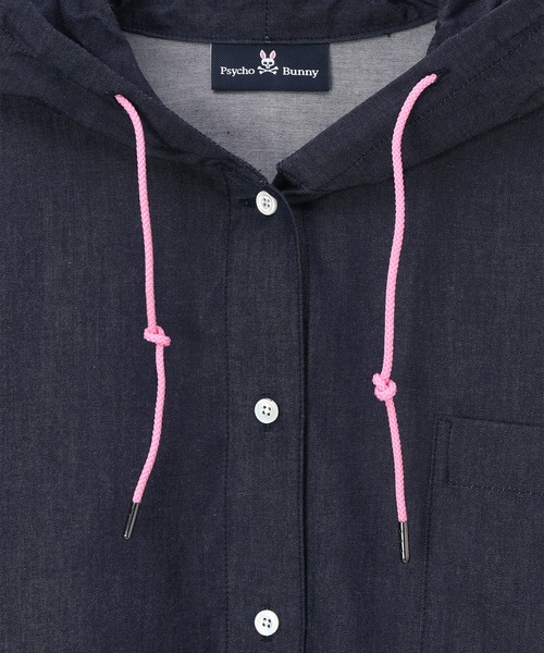 Psycho Bunny（サイコバニー）の「[WOMEN]BUNNY デニムフードシャツ（シャツ/ブラウス・レディース・ネイビー/ホワイト・FREE）」の5枚目の写真