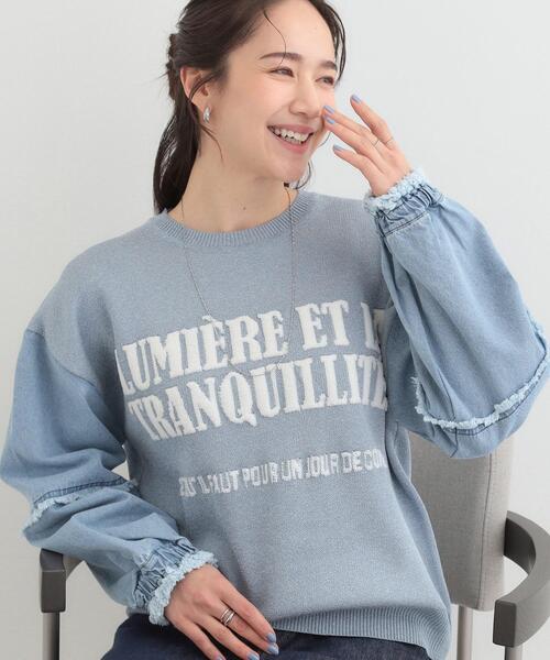 SHOO・LA・RUE（シューラルー）の「デニム袖切替ロゴニット（ニット/セーター・レディース・グレー/ライトブルー/ライトグレー・00）」の3枚目の写真