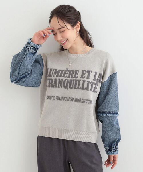 SHOO・LA・RUE（シューラルー）の「デニム袖切替ロゴニット（ニット/セーター・レディース・グレー/ライトブルー/ライトグレー・00）」の4枚目の写真