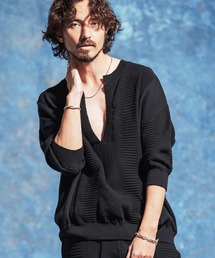 Jih Nunc | mn3225-ディープVキーネック7分袖ニットプルオーバー(ニット/セーター)