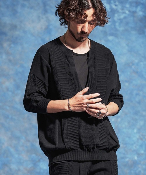 Jih Nunc（ジーヌンク）の「mn3225-ディープVキーネック7分袖ニットプルオーバー（ニット/セーター・メンズ・チャコール/ブラック・M/L/S）」の15枚目の写真