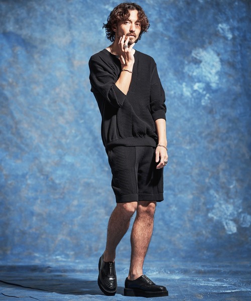 Jih Nunc（ジーヌンク）の「mn3225-ディープVキーネック7分袖ニットプルオーバー（ニット/セーター・メンズ・チャコール/ブラック・M/L/S）」の17枚目の写真