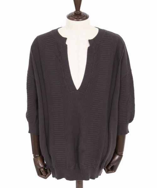 Jih Nunc（ジーヌンク）の「mn3225-ディープVキーネック7分袖ニットプルオーバー（ニット/セーター・メンズ・チャコール/ブラック・M/L/S）」の19枚目の写真