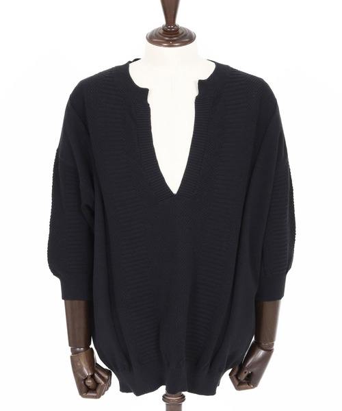 Jih Nunc（ジーヌンク）の「mn3225-ディープVキーネック7分袖ニットプルオーバー（ニット/セーター・メンズ・チャコール/ブラック・M/L/S）」の22枚目の写真