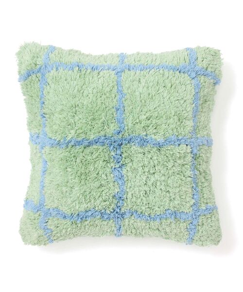 タフトチェック クッションカバー 450×450 グリーン×ブルー（B-067