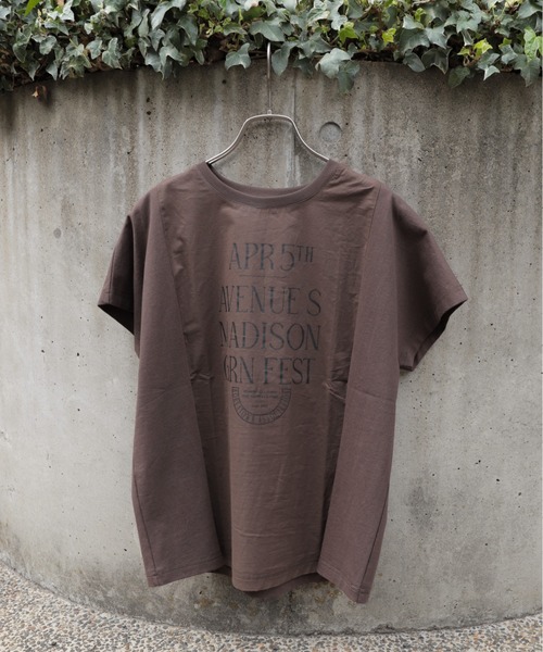 NOMBRE IMPAIR(ノンブルアンペール)の「MADISONプリント 布帛コンビTシャツ(Tシャツ/カットソー・レディース・ライトグレー/ブラウン・FREE)」の2枚目の写真