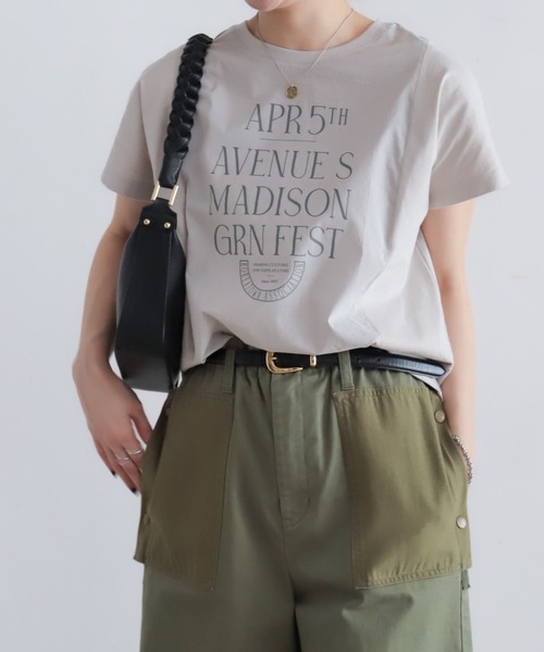 NOMBRE IMPAIR(ノンブルアンペール)の「MADISONプリント 布帛コンビTシャツ(Tシャツ/カットソー・レディース・ライトグレー/ブラウン・FREE)」の1枚目の写真