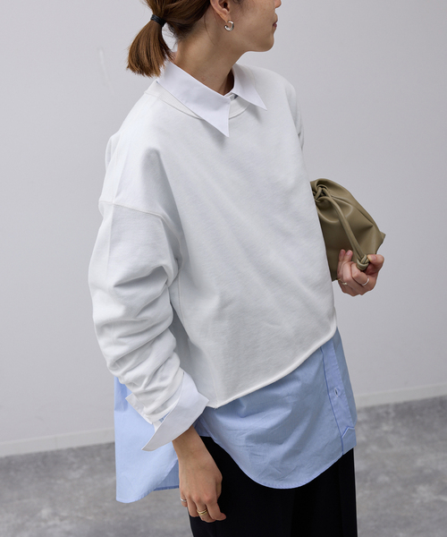 SLOBE IENA（スローブイエナ）の「ミニ裏毛カットオフショートプルオーバー（Tシャツ/カットソー・レディース・ホワイト/グレー/サックスブルー・FREE）」の2枚目の写真