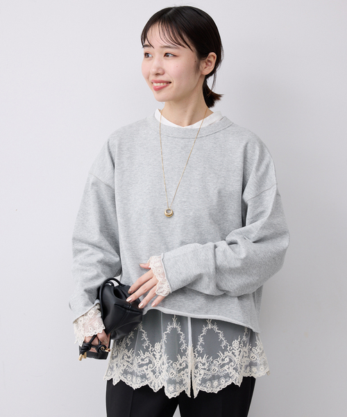 SLOBE IENA（スローブイエナ）の「ミニ裏毛カットオフショートプルオーバー（Tシャツ/カットソー・レディース・ホワイト/グレー/サックスブルー・FREE）」の7枚目の写真