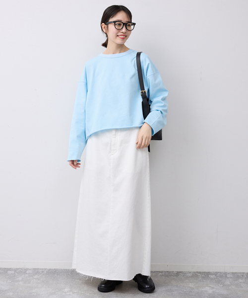 SLOBE IENA（スローブイエナ）の「ミニ裏毛カットオフショートプルオーバー（Tシャツ/カットソー・レディース・ホワイト/グレー/サックスブルー・FREE）」の16枚目の写真