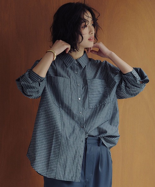 studio CLIP(スタディオクリップ)の「【daily CLIP】切り替えシャツ(シャツ/ブラウス・レディース・ブルー/チャコール/ホワイト・FREE)」の1枚目の写真