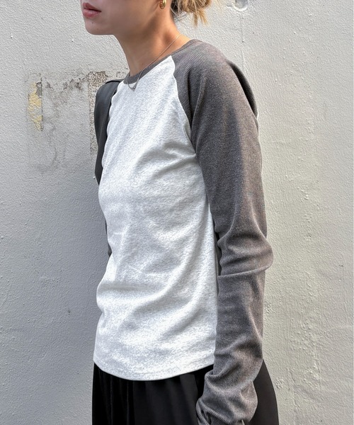 feepur（フェピュール）の「異素材ラグランロンTee（Tシャツ/カットソー・レディース・ネイビー/チャコールグレー・MEDIUM）」の21枚目の写真