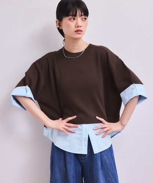 ADAM ET ROPE'（アダムエロペ）の「【WEB限定】シャツコンビニットプルオーバー（ニット/セーター・レディース・ブラック/ダークブラウン/グレー・FREE）」の3枚目の写真