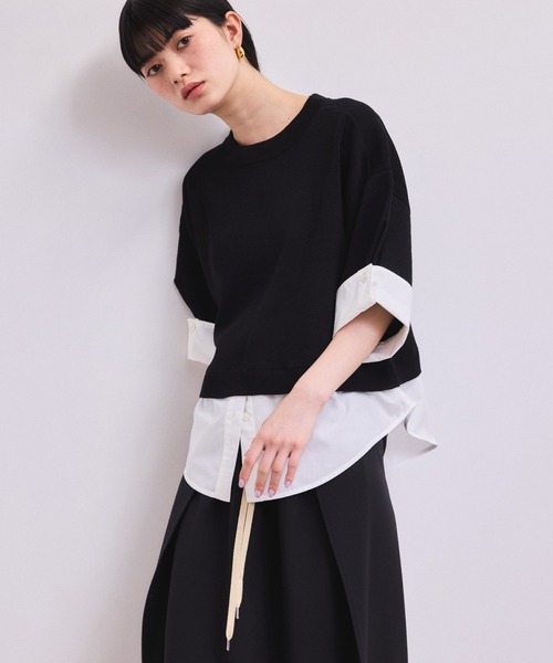 ADAM ET ROPE'（アダムエロペ）の「【WEB限定】シャツコンビニットプルオーバー（ニット/セーター・レディース・ブラック/ダークブラウン/グレー・FREE）」の2枚目の写真