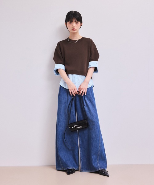 ADAM ET ROPE'（アダムエロペ）の「【WEB限定】シャツコンビニットプルオーバー（ニット/セーター・レディース・ブラック/ダークブラウン/グレー・FREE）」の4枚目の写真