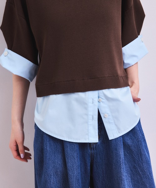 ADAM ET ROPE'（アダムエロペ）の「【WEB限定】シャツコンビニットプルオーバー（ニット/セーター・レディース・ブラック/ダークブラウン/グレー・FREE）」の8枚目の写真