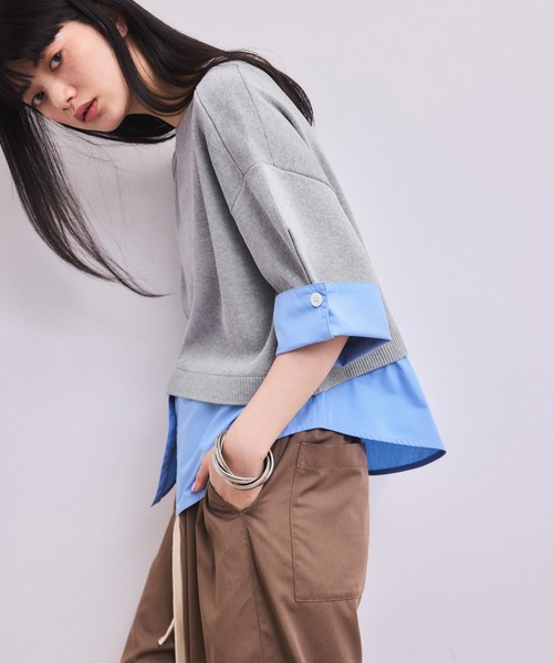 ADAM ET ROPE'（アダムエロペ）の「【WEB限定】シャツコンビニットプルオーバー（ニット/セーター・レディース・ブラック/ダークブラウン/グレー・FREE）」の10枚目の写真