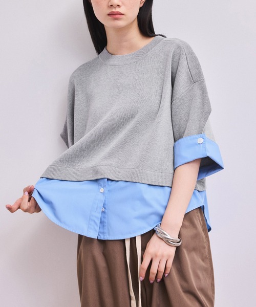 ADAM ET ROPE'（アダムエロペ）の「【WEB限定】シャツコンビニットプルオーバー（ニット/セーター・レディース・ブラック/ダークブラウン/グレー・FREE）」の11枚目の写真