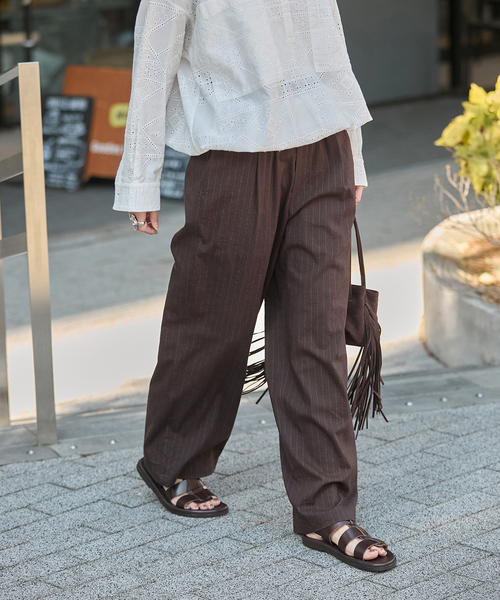 JOURNAL STANDARD（ジャーナルスタンダード）の「《追加》ウォッシャブルコットンリネンIVISストレートパンツ（その他パンツ・レディース・ブラック/チョコ/オートミール/ダークブルー・36/38/40）」の9枚目の写真