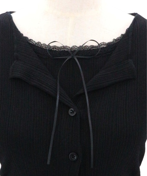 ALLuRing ChaRm(アリュリングチャーム)の「Layered Ribbon Rib Cardigan / レイヤードリボンリブカーディガン(カーディガン/ボレロ・レディース・グレー/ブラック/ホワイト・FREE)」の11枚目の写真