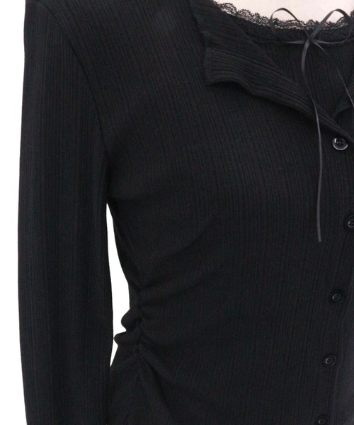 ALLuRing ChaRm(アリュリングチャーム)の「Layered Ribbon Rib Cardigan / レイヤードリボンリブカーディガン(カーディガン/ボレロ・レディース・グレー/ブラック/ホワイト・FREE)」の12枚目の写真