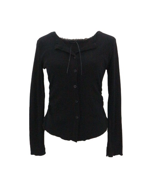 ALLuRing ChaRm(アリュリングチャーム)の「Layered Ribbon Rib Cardigan / レイヤードリボンリブカーディガン(カーディガン/ボレロ・レディース・グレー/ブラック/ホワイト・FREE)」の10枚目の写真