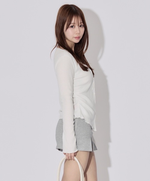 ALLuRing ChaRm(アリュリングチャーム)の「Layered Ribbon Rib Cardigan / レイヤードリボンリブカーディガン(カーディガン/ボレロ・レディース・グレー/ブラック/ホワイト・FREE)」の16枚目の写真