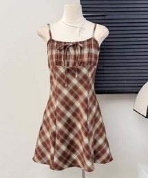 CELENA BEATS（セレナビーツ）の「リボン ギャザー キャミソール チェック柄 フレア ミニ ワンピース（ワンピース）」