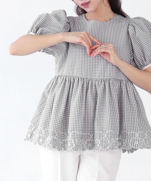 フラワー刺しゅう裾スカラップトップス（その他トップス）｜Fit more