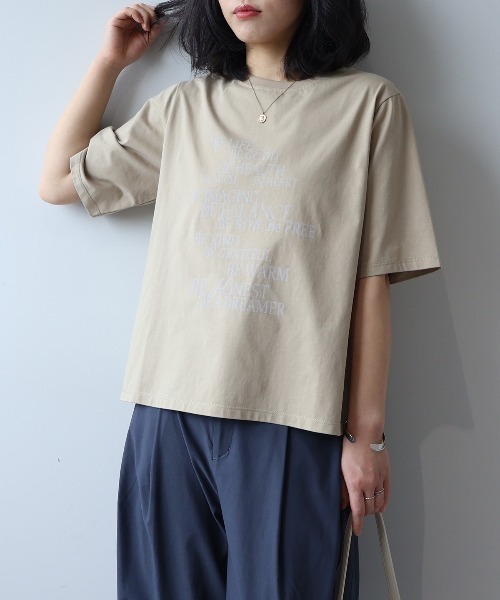 leswel(レスウェル)の「【M~5L】【接触冷感】シルケット天竺ロゴプリントTシャツ(Tシャツ/カットソー・レディース・カーキ/チャコールグレー/オフホワイト・5L/4L/3L/LL/L/M)」の13枚目の写真