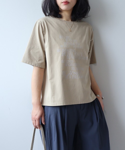 leswel(レスウェル)の「【M~5L】【接触冷感】シルケット天竺ロゴプリントTシャツ(Tシャツ/カットソー・レディース・カーキ/チャコールグレー/オフホワイト・5L/4L/3L/LL/L/M)」の14枚目の写真