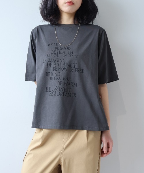 leswel(レスウェル)の「【M~5L】【接触冷感】シルケット天竺ロゴプリントTシャツ(Tシャツ/カットソー・レディース・カーキ/チャコールグレー/オフホワイト・5L/4L/3L/LL/L/M)」の20枚目の写真