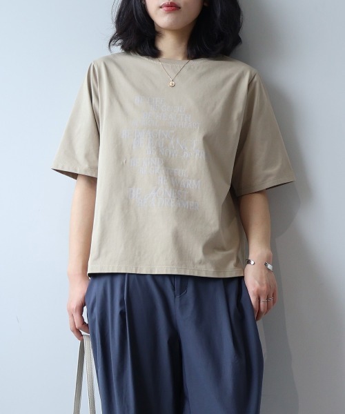 leswel(レスウェル)の「【M~5L】【接触冷感】シルケット天竺ロゴプリントTシャツ(Tシャツ/カットソー・レディース・カーキ/チャコールグレー/オフホワイト・5L/4L/3L/LL/L/M)」の12枚目の写真