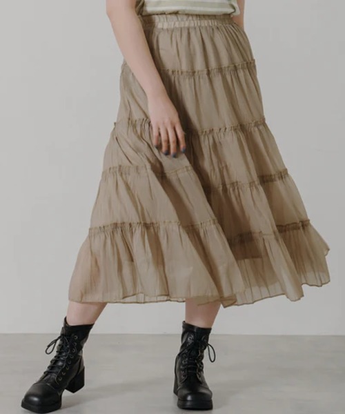 merrylatte(メリーラテ)の「ティアードフレアスカート【IROHANI】(スカート・レディース・ブラック/カーキ/アイボリー・FREE)」の3枚目の写真
