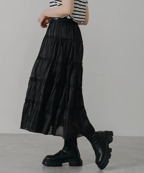 merrylatte(メリーラテ)の「ティアードフレアスカート【IROHANI】(スカート・レディース・ブラック/カーキ/アイボリー・FREE)」の6枚目の写真