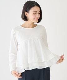 petit main LIEN（プティマインリアン）の「オーガンジードッキング長袖Tシャツ（Tシャツ/カットソー）」