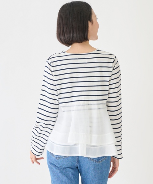 petit main LIEN（プティマインリアン）の「オーガンジードッキング長袖Tシャツ（Tシャツ/カットソー・レディース・ブラック/オフホワイト/マルチ・F）」の5枚目の写真