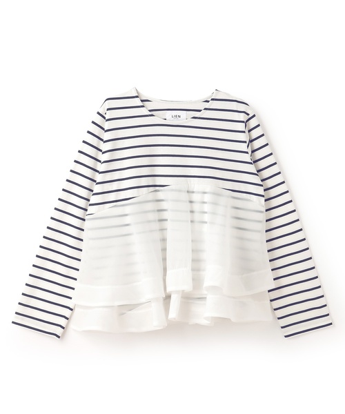 petit main LIEN（プティマインリアン）の「オーガンジードッキング長袖Tシャツ（Tシャツ/カットソー・レディース・ブラック/オフホワイト/マルチ・F）」の12枚目の写真