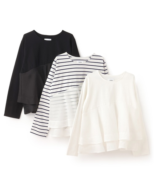 petit main LIEN（プティマインリアン）の「オーガンジードッキング長袖Tシャツ（Tシャツ/カットソー・レディース・ブラック/オフホワイト/マルチ・F）」の10枚目の写真