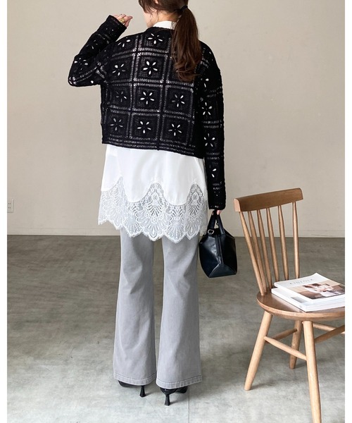 She's Closet（シーズクローゼット）の「長袖 ショート丈 かぎ針編み
