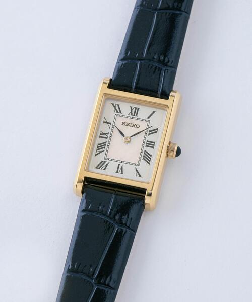 398 稼働【美品】SEIKO 時計　ブラック　ゴールド　スクエア　レディース SEIKO/セイコー コラボレーション スクエア ゴールド×ブラック